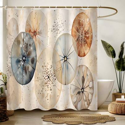 1件装简约复古水母图案浴帘，水母图案印花浴帘，适用于各种房间、浴室浴缸隔断、浴室配件、浴室浴帘装饰