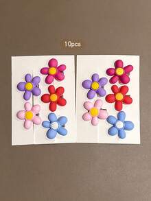 10pcs Colorful Flower Hair Clips, Sweet Style Hair Accessories Suitable For Daily Wear - Multicolor - View 7