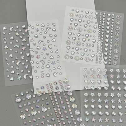 INS Style High-Quality Heart Face Rhinestone Stickers, DIY Asymmetrical Geometric Mini Stickers For Music Festivals, Self-Adhesive Rhinestone Stickers For Face & Eye Decor, Laser Glitter Mini Stickers