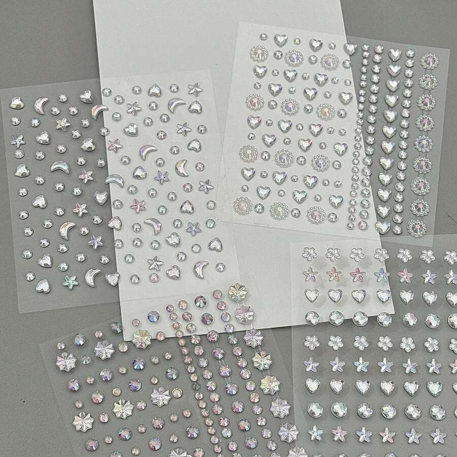 INS Style High-Quality Diamond Heart Stickers, DIY Asymmetrical Mini Diamond Stickers, Music Festival, Adhesive Diamond Stickers For Face & Eye Decoration, Laser Glitter Mini Stickers - Silver - View 1