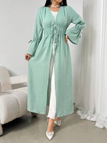 Women's Chiffon Abaya Dress - Pleated Sleeve - Mint - View 4