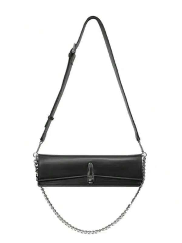 1pc Black Chain Strap Clutch Bag, Metal Chain Decor, Dual Shoulder Strap, Minimalist Chic Envelope Shoulder Bag, Large Capacity, Suitable For Party, Commute, Daily Use