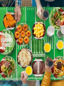 10件套足球主题派对用品，包括餐盘、甜点盘、餐巾纸、杯子、横幅和达阵桌布，适合足球主题生日派对、比赛日、赛前派对装饰、美式橄榄球派对。 - 彩色 - 查看 6