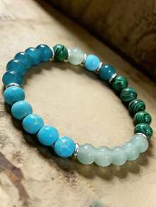 宝石疗愈手链，浅绿色串珠手链，寓意好运，生日礼物，手工制作，天然宝石，无礼盒 - 彩色 - 查看 3