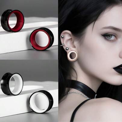 2 piezas Nuevos aretes de túnel de acero inoxidable de dos colores redondos aptos para el Body, joyería corporal, expansores, pendientes unisex, nueva joyería punk hipoalergénica, regalo para mujeres