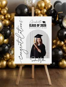 Personalized Graduation Photo Poster, Graduation Party Welcome Sign, Floral Graduation Decor, Graduation Celebration Welcome Board With Photo, Custom Party Signage - Multicolor - View 4