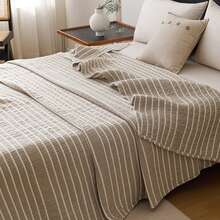 1 Peça Cobertor de Gaze Jacquard Tecido de 3 Camadas 100% Algodão Macio e Confortável - Alta Densidade, Design Jacquard Listrado Minimalista Amigável à Pele, Textura Delicada, Adequado para Cochilar, Descansar, Xale, Perfeito para Relaxamento e Aconchego - Primeiras Palavras Brown - Visão 5