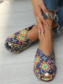 Sandálias Planas Femininas Plus Size 44, Estampa Aleatória, Praia, Férias, Retrô, Boêmio, Tecido, Design de Alça Elástica Cruzada, Praia, Festival, Primavera/Verão - Azul - Visão 5