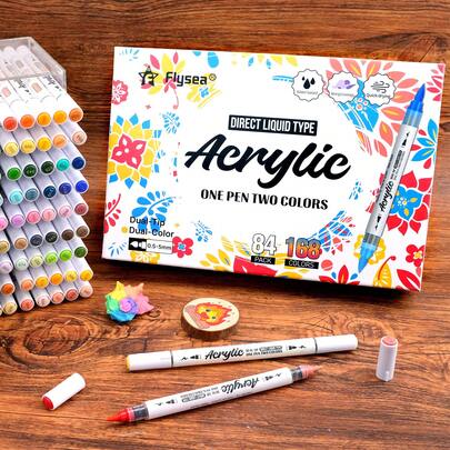 1支双头液体马克笔，24/120色学生艺术家专业软头绘画笔，耐用高品质着色马克笔，可混色速干填充笔，不渗墨涂鸦笔，荧光笔，手绘笔，水彩笔，节日贺卡绘画用品