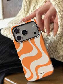 GIIPPA 这款米色底橙色不对称波浪纹手机壳，适用于 17 Pro Max，也适用于 16 Pro Max、15 Pro Max、14 Pro Max。韩版时尚趣味手机壳，兼容11/12/13/14/15/16 Pro Max Plus。优雅设计，男女皆宜，是圣诞节、情人节、复活节、婚礼季和生日送给女友的理想礼物。 - 橘色 - 查看 6