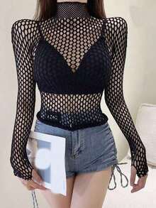 1pc European And American Style Lingerie Top With Fishnet Sleeves, Women's Erotic Lingerie Halloween Wedding - Nhiều màu - Xem 3