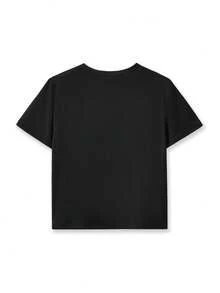 男童休闲趣味67号标语及说唱歌手图案印花圆领短袖T恤，夏季款 - 黑色 - 查看 2