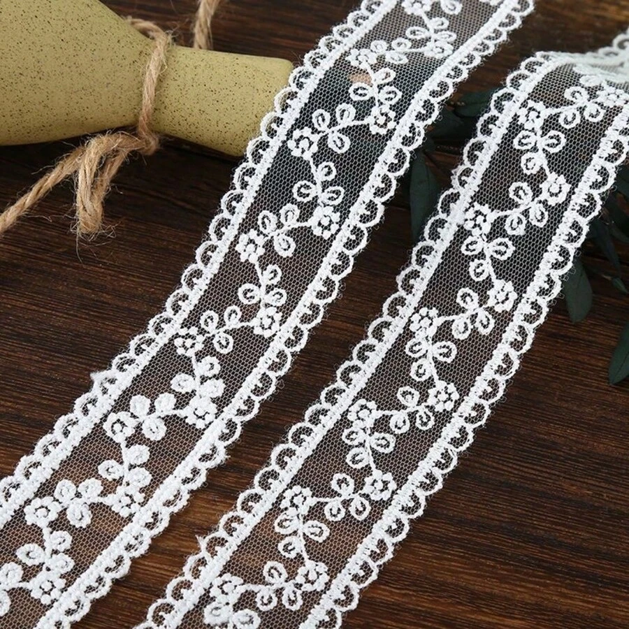 4厘米 2码/5码 花卉刺绣蕾丝花边丝带礼品包装，装饰蕾丝面料，适用于缝制连衣裙、服装装饰、服装配饰和DIY工艺项目（白色、象牙色、黑色）