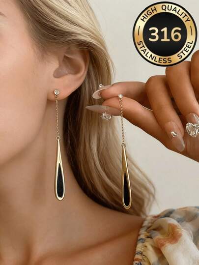 High Quality Hypoallergenic Stainless Steel Long Chain Earrings, 18K Gold Plated Anti-Fading, Durable Water Drop Pendant, Comfortable & Versatile, Minimalist Elegant Design, Suitable For Daily Wear Or Parties, Fashion Jewelry Accessory, Ideal Gift Choice For Mother's Day, Anniversary, Valentine's Day