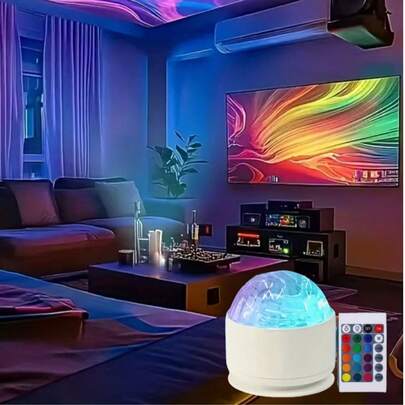 1pc 16-Color Remote Control Mini Aurora Ripple Projection Lamp With Remote, Multicolor Ambiance Light, Suitable For Bedroom, Holiday, Party, Camping, Birthday Surprise Decor, Create Cozy Space, Mini Projection Lamp, Decorative Lighting