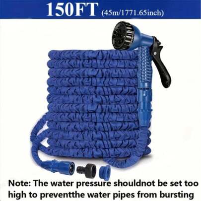 Ống tưới vườn co giãn 45 mét với 7 chế độ phun điều chỉnh được - Chất liệu cao su PVC bền chắc, chống rò rỉ, đầu nối tiêu chuẩn Châu Âu, dễ cất giữ - Lý tưởng cho gia đình, rửa xe và làm vườn.