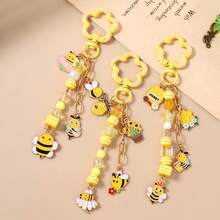 1件新款时尚串珠向日葵动物钥匙扣，蜂巢花蜜蜂钥匙圈，包包挂饰 - 彩色 - 查看 1