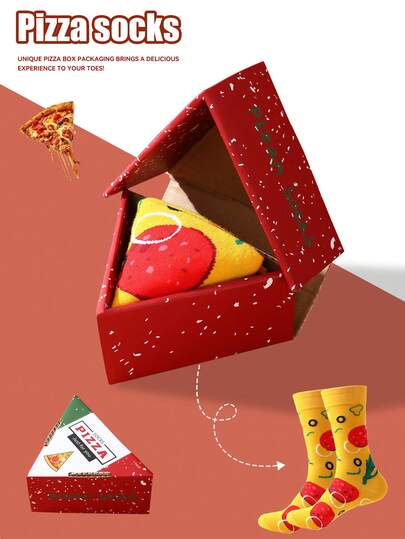1 par de nuevos calcetines de pantorrilla multicolor con estampado de pizza en caja de regalo, calcetines deportivos unisex para primavera/verano, diseño creativo inspirado en alimentos, de tela de punto, largos y gruesos, suaves y cómodos, regalo perfecto para cumpleaños, San Valentín, Pascua, Ramadán, Carnaval, citas, fiestas, vacaciones, uso casual diario, temática de alimentos, adecuado para todas las estaciones, gran regalo para parejas, amigos, vacaciones, deportes al aire libre, gimnasio, hogar, oficina, etc.