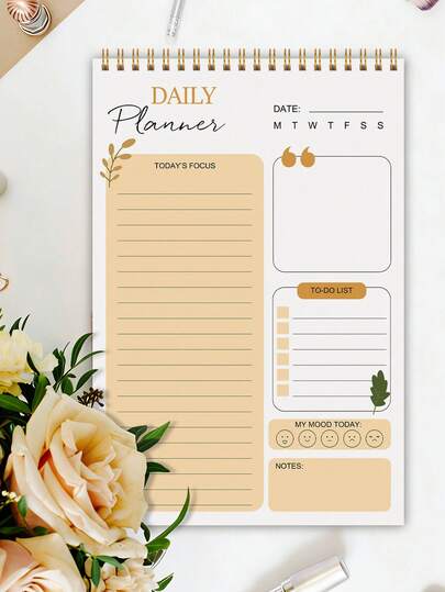 BUBU 1pc Spiral Daily Planner To Do List Notepad - Undated Goals Planning Pad With Hourly Schedule Tear-Off Notepad,Stationery Office School Supplies Back To School