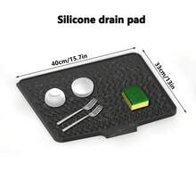 1 pièce Tapis de séchage pour vaisselle en silicone ondulé, tapis de table portable anti-salissures, égouttoir d'évier de cuisine avec design vague pour un drainage facile, résistant à la chaleur - Multicolore - Voir 12