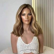13x4 Lace Front Wig, Gradient Brown To Golden Wavy Synthetic Hair, Seamless Hairline, Pre-Plucked - Multicolor - View 4