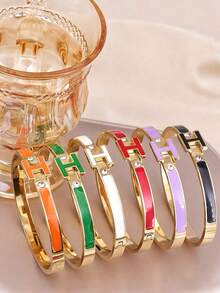 1pc 18K Gold Plated Women's H-Shaped Bracelet, Exquisite Jewelry Bracelet, Best Gift For Women On Easter, Christmas, Mother's Day (No Gift Box) - Letter H - View 1