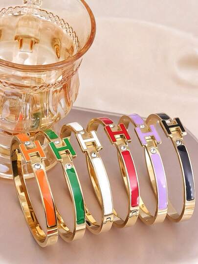 1 szt. pozłacana 18-karatowym złotem damska bransoletka w kształcie litery H, wykwintna bransoletka z biżuterią, najlepszy prezent dla kobiety na Wielkanoc, Boże Narodzenie, Dzień Matki (bez pudełka prezentowego)