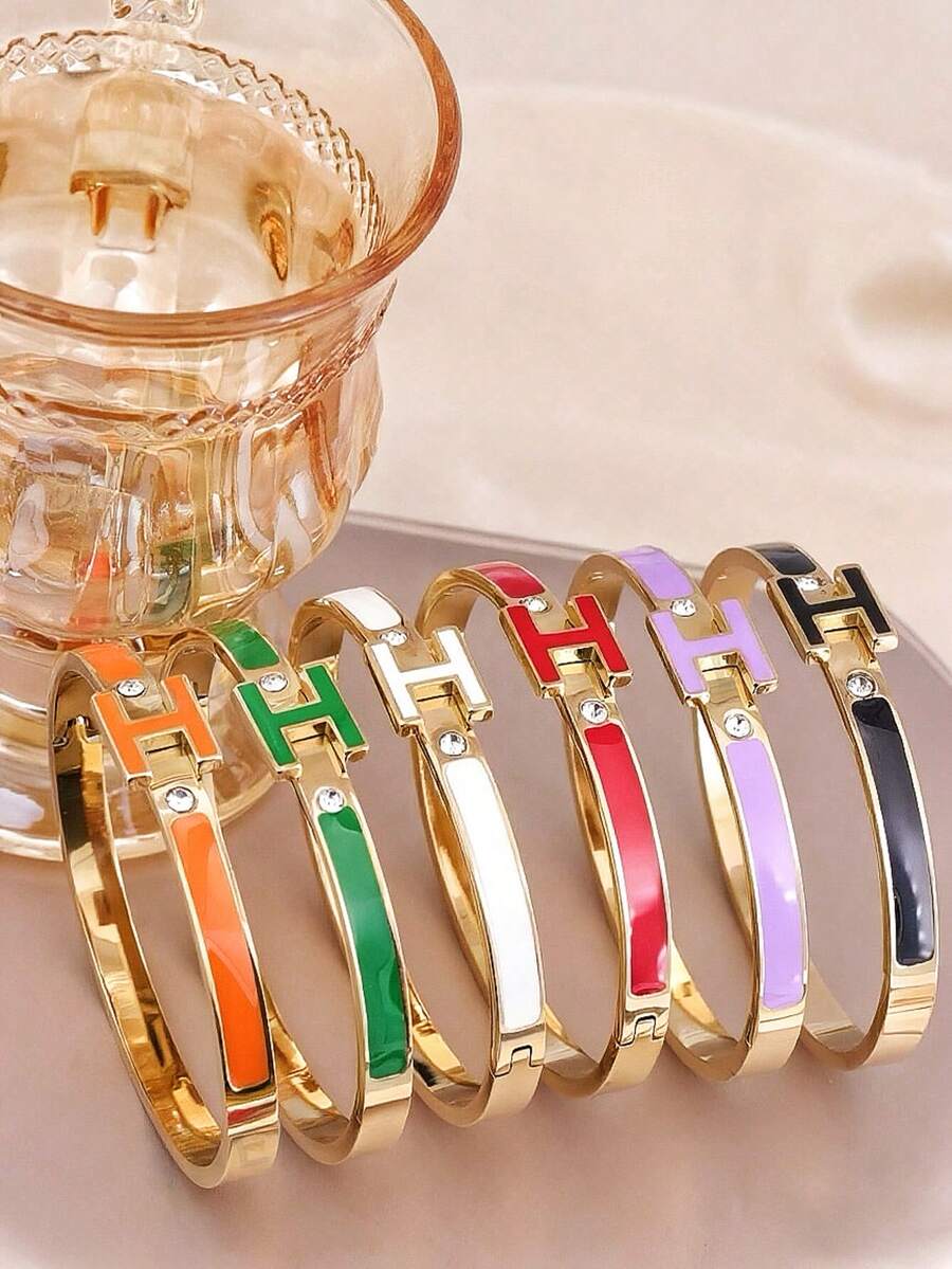 1pc 18K Gold Plated Women's H-Shaped Bracelet, Exquisite Jewelry Bracelet, Best Gift For Women On Easter, Christmas, Mother's Day (No Gift Box) - Letter H - View 1