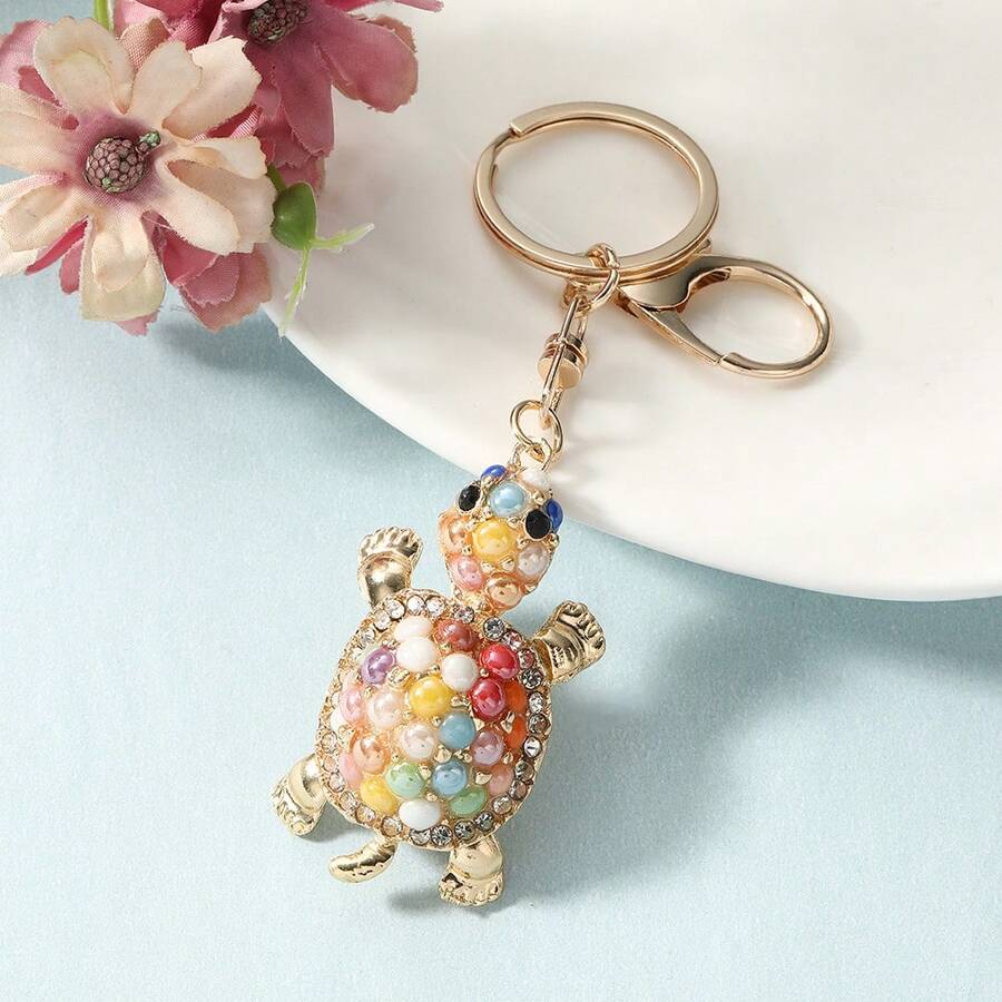 Móc khóa hình rùa đính đá mặt trăng và đá pha lê, móc chìa khóa kim loại, phụ kiện động vật phong cách Boho sáng tạo từ hợp kim kẽm, quà tặng mùa hè bán sỉ - Rùa Đá Mặt Trăng - Xem 1