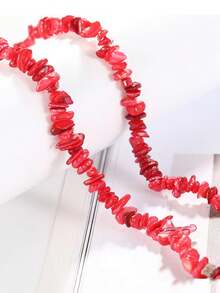 1pc Asymmetrical Red Stone Necklace, Brightening, Beach, Fashion Necklace For Women - Multicolor - View 17