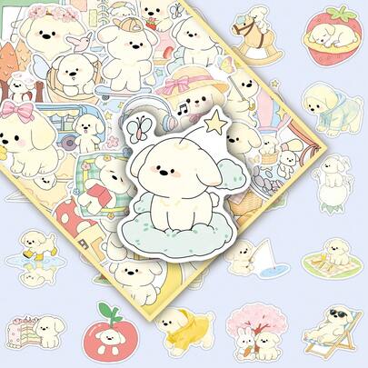 52pcs Cute Cartoon Spring Puppy Doodle Stickers, Decorative For Desk, Bookshelf, Bicycle, Girly Style