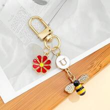 1件中性 A-Z 字母不鏽鋼鑰匙圈，極簡字母、花朵、蜜蜂設計，送給朋友的禮物，包包配件，可愛度假必備，包包飾品，教師禮物 - 彩色 - 查看 14
