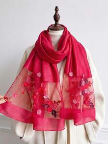 1pc Women's Elegant Hollow Faux Pearl Plaid Pattern Silk Scarf, Printed With Beautiful Flowers, Solid Color Shawl, Casual Headscarf And Neck Scarf, Suitable For Daily Wear And Summer Beach Sun Protection, Perfectly Matches Dresses, Suitable For All Seasons - Multicolor - View 23