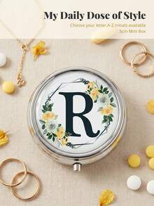 1pc 3-Compartment Portable Pill Case, Polished Metal Material, French Luxury Floral & Letter Print Round Lid Compact Pill Box, Moisture-Proof Carry-On Storage Box, Suitable For Daily Commute, Travel, Elderly, Pregnant Women, Office Workers - one-size - View 20
