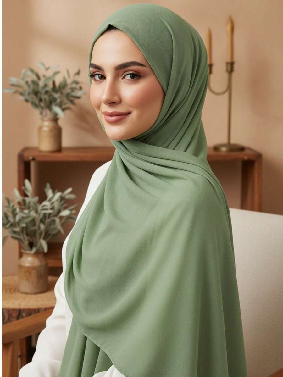 1 chiếc khăn trùm đầu bằng vải chiffon màu trơn dành cho nữ, nhẹ và mềm mại, thích hợp để đội hàng ngày. - Màu xanh Bạc hà - Xem 1