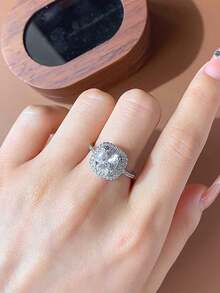 Elegant Square Geometric Couple Rings, Synthetic Cubic Zirconia Jewelry Gift For Valentine's Day - White - View 3