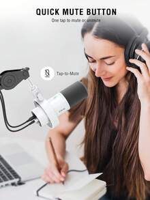 FIFINE K688 白色（全球版）XLR 动圈麦克风，适用于录音棚、USB 电脑直播和录音，带静音按钮和增益旋钮，支持耳机监听。 - 查看 8