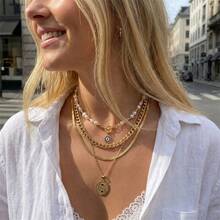 4件套邪眼珍珠叠戴项链套装，适合女性日常、派对和约会佩戴 - 彩色 - 查看 3