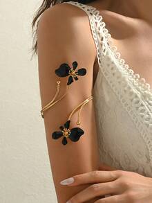 1pc Women's Metal Flower Design Fashion Unique Arm Cuff, Suitable For Daily Wear - Black - View 2