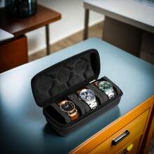 1pc Portable Hard Shell 3-Slot Watch Storage Box With Handle, Shock-Absorbing Foam Lining, Protects Men's And Women's Watches From Collisions, Zipper Dust-Proof Design, Suitable For Home Storage And Travel, Classic 3 Colors, Exquisite Christmas Gift - Black - View 9