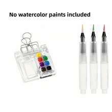 8/15 Color Palette + 3pcs Portable Water-Storing Brush Set, Acrylic Portable Paint Box Tool Kit (Paint Box And Brushes Exclude Ink And Paint) - Sets - View 8