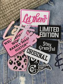 一套3/8片彩色英文字母刺绣贴片,可爱卡通粉色心形涤纶贴花DIY服装熨烫贴片缝纫配件布贴,适用于卡车帽、牛仔裤、衬衫、夹克、背包、休闲服和配饰 - 混搭 - 查看 2