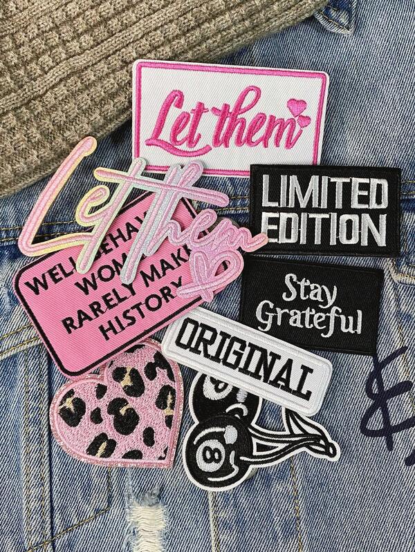 一套3/8片彩色英文字母刺绣贴片，可爱卡通粉色心形涤纶贴花DIY服装熨烫贴片缝纫配件布贴，适用于卡车帽、牛仔裤、衬衫、夹克、背包、休闲服和配饰