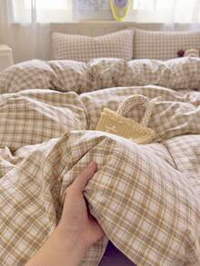 3件套涤纶复古格子印花床上用品套装，适合男孩/女孩宿舍，拉链封口，四季皆宜，柔软透气，适用于宿舍床、单人床、双人床、特大号床，可机洗（1个被套，2个枕套，不含填充物） - 彩色 - 查看 8