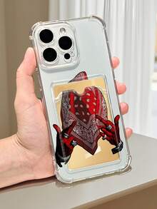 1PC Diseño urbano y moderno con pañuelo de cuadros rojos estilo paisley y gesto de manos rapero, funda para móvil transparente con ranura para tarjetas, protección completa de cámara, compatible con iPhone 17/16/15/14/13/12/11/Pro/ProMax, compatible con Galaxy A54/S24 Ultra/Plus, compatible con Moto/Galaxy/Redmi/Honor/OPPO, anti-caídas y almacenamiento, diseño minimalista - transparente - Ver 6