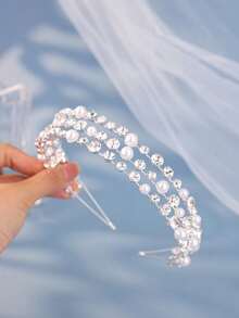 优雅珍珠水钻发箍 时尚多层新娘发带 婚礼发饰 - 彩色 - 查看 8