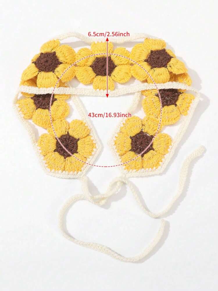 1pc Boho Handmade Floral Woven Headband, Suitable For Daily Wear And Spring/Summer Outings, Can Be Used As Headscarf Or Sweatband Photography Prop Summer Hair Accessories Beach Vacay Hair Bands - Multicolor - View 5