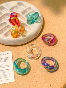 7pcs Electroplated AB Iridescent Adjustable Open Rings, Stacking Rings, Korean Fashion - Multicolor - View 3