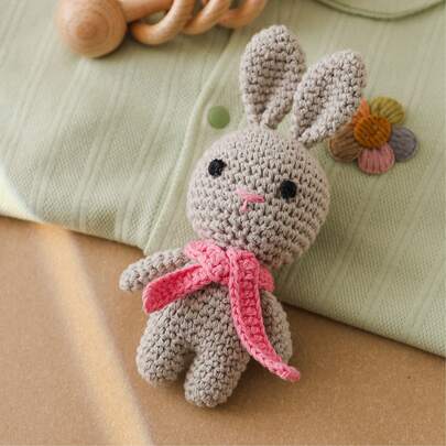Handmade Pink Scarf Rabbit Rattle, Soft Knitted Toy, Suitable For Infants And Children, Perfect Gift For Christmas, Halloween, Thanksgiving