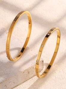 1pc Fashionable High-End Luxury Exquisite Floral Stainless Steel Bracelet, Women's Jewelry, Wedding Party & Date Gift - Bracelet - View 3